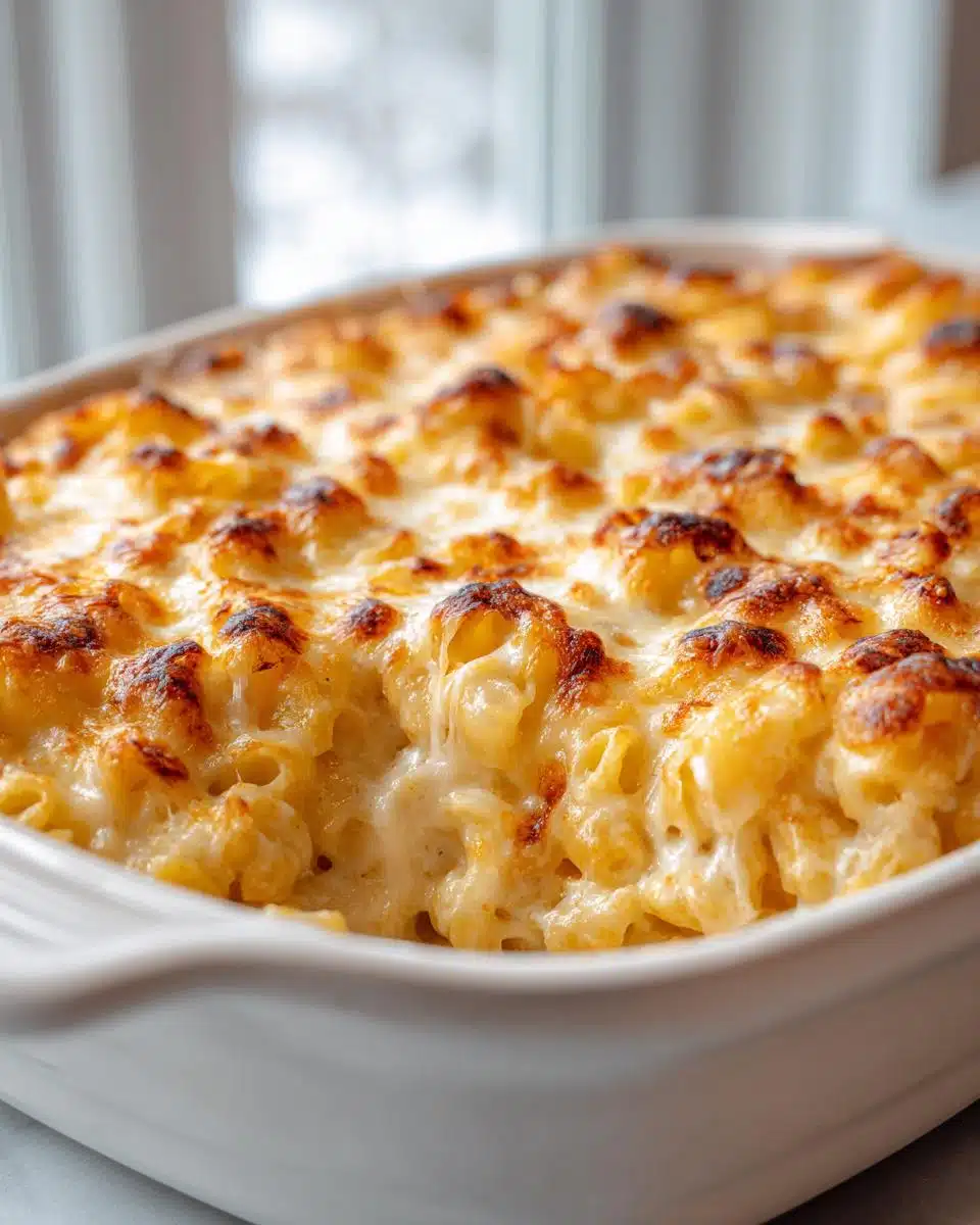 Creamy Macaroni Pie in a 9×13: 4-Cheese Crowd-Pleaser