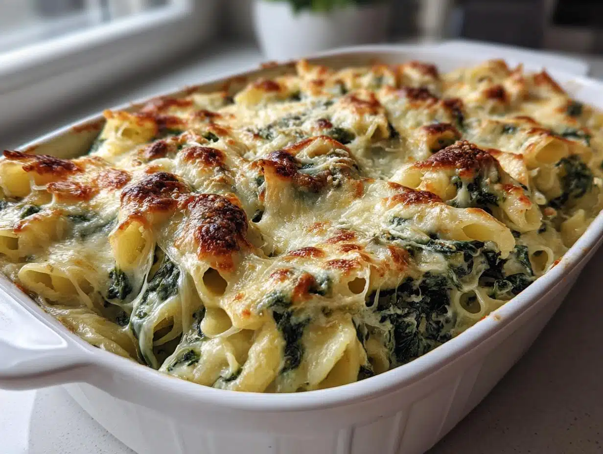 20-Minute One Dish Creamy Spinach Parmesan Pasta Casserole Bliss