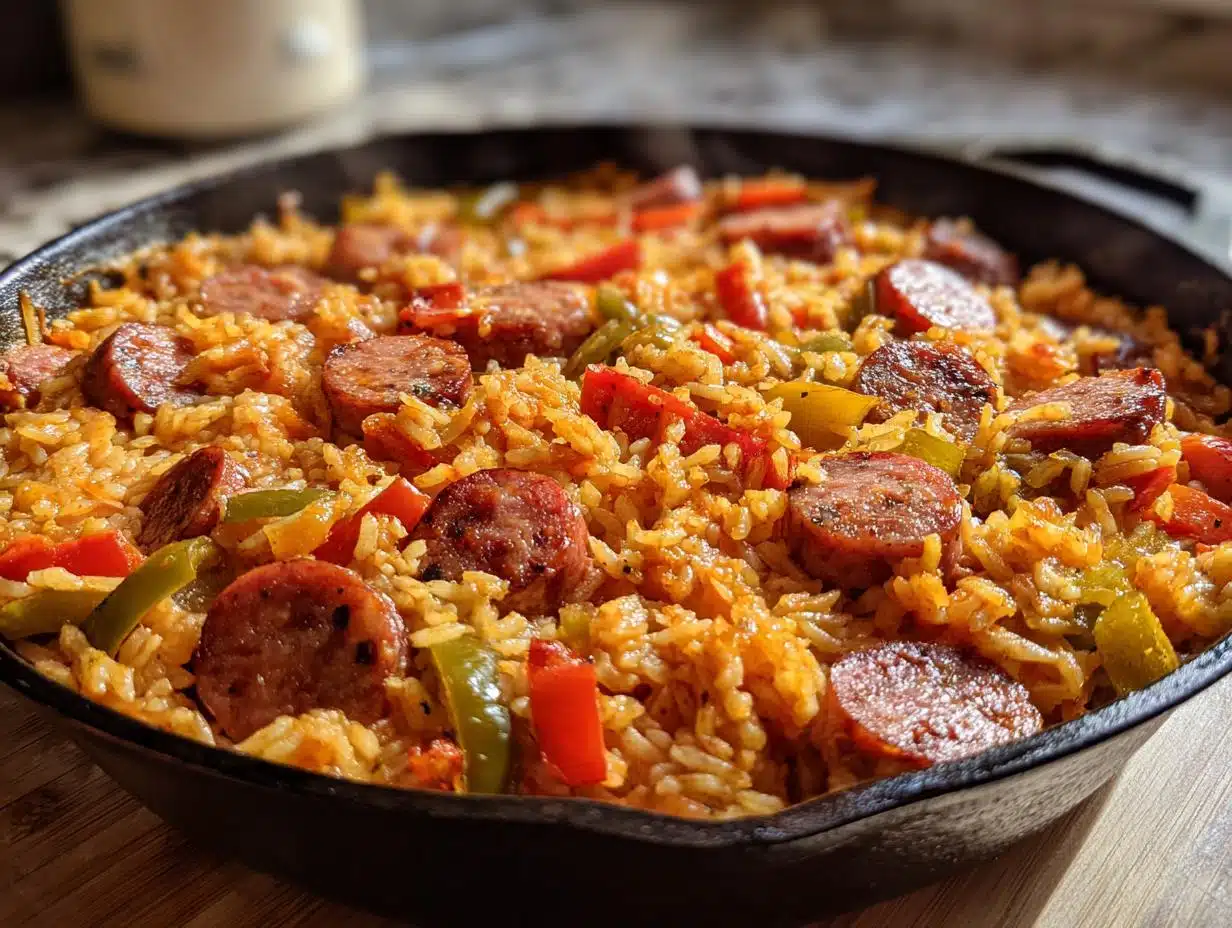 25-Min One Dish Sausage, Pepper and Rice Bake Perfection