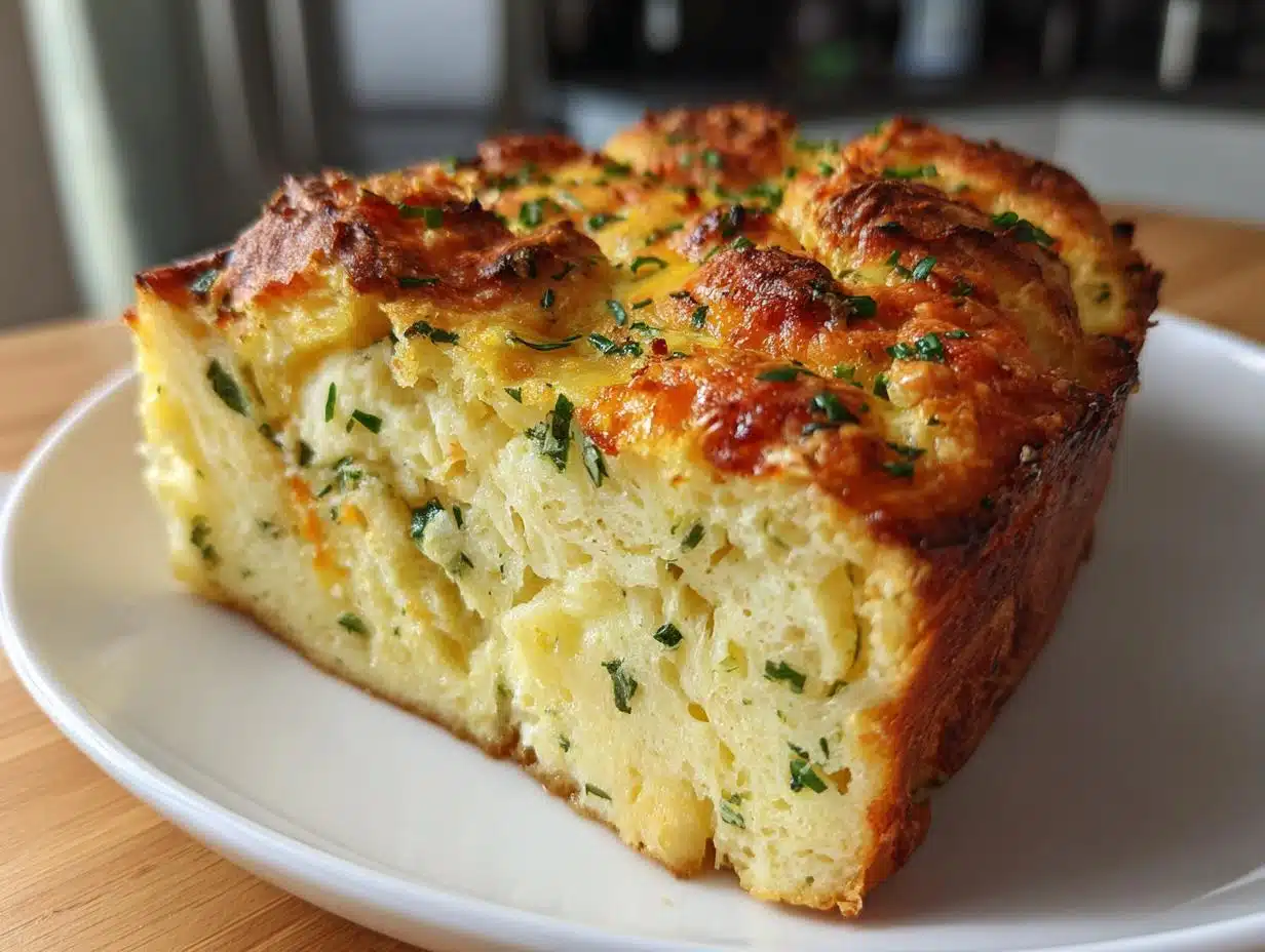 Savory Cheddar Herb Breakfast Bread Pudding: 4-Ingredient Comfort Magic
