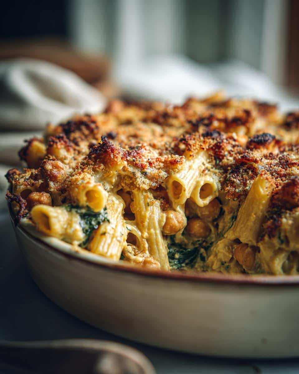 25-Minute Vegan Chickpea Alfredo Pasta Bake is Irresistible