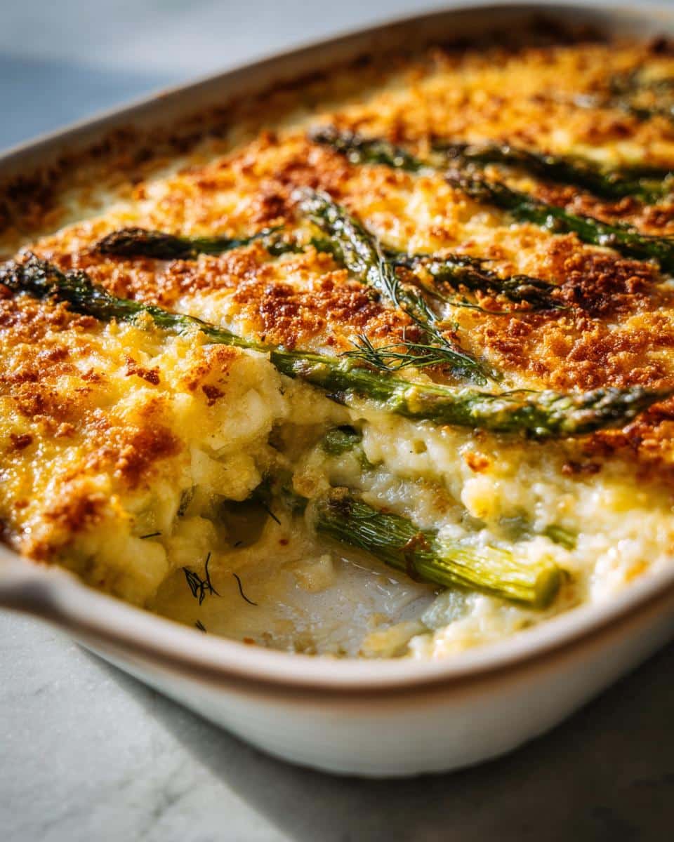 cheesy asparagus casserole with lemon dill breadcrumbs - detail 1