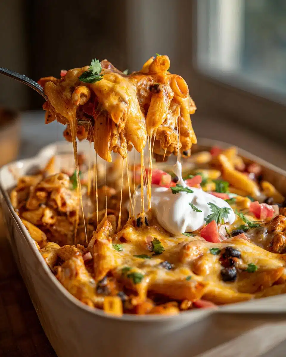 Creamy **Dump and Bake Cheesy Chicken Taco Pasta** in 35 Minutes Flat