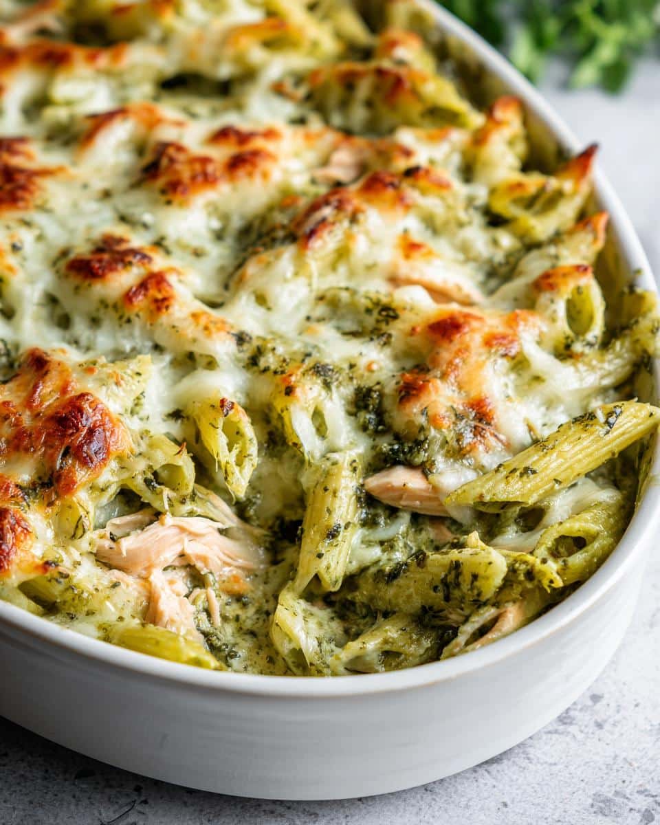 dump and bake turkey pesto pasta casserole - detail 1