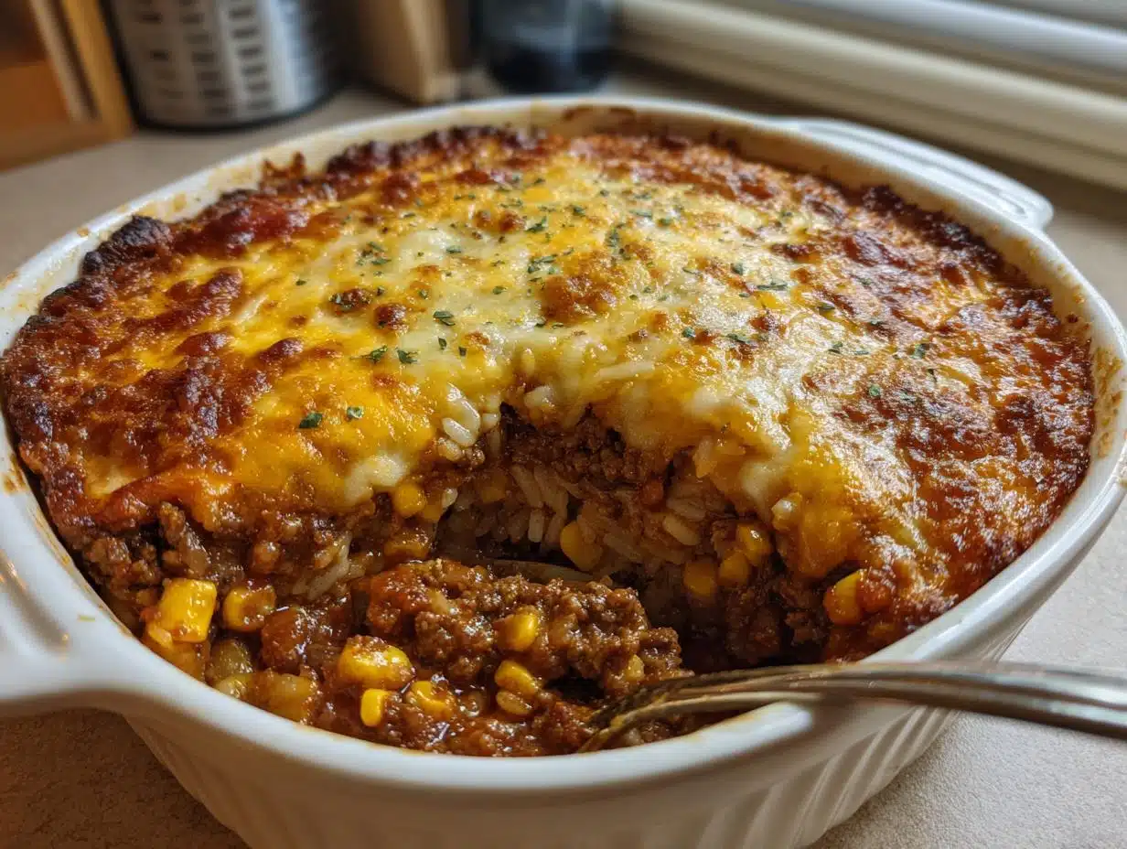 Hearty Mexican Rice Casserole with Ground Beef and Corn in 45 Minutes
