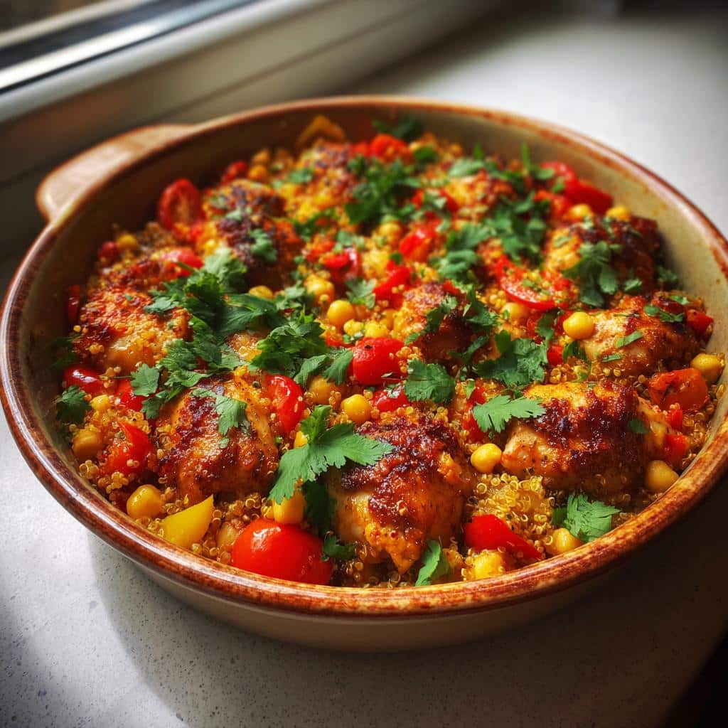 Harissa chicken chickpea quinoa casserole bake - detail 1