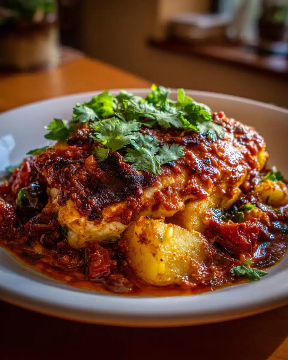 Fiery High Protein Fish Vindaloo Goan Potato Bake in 30 Minutes