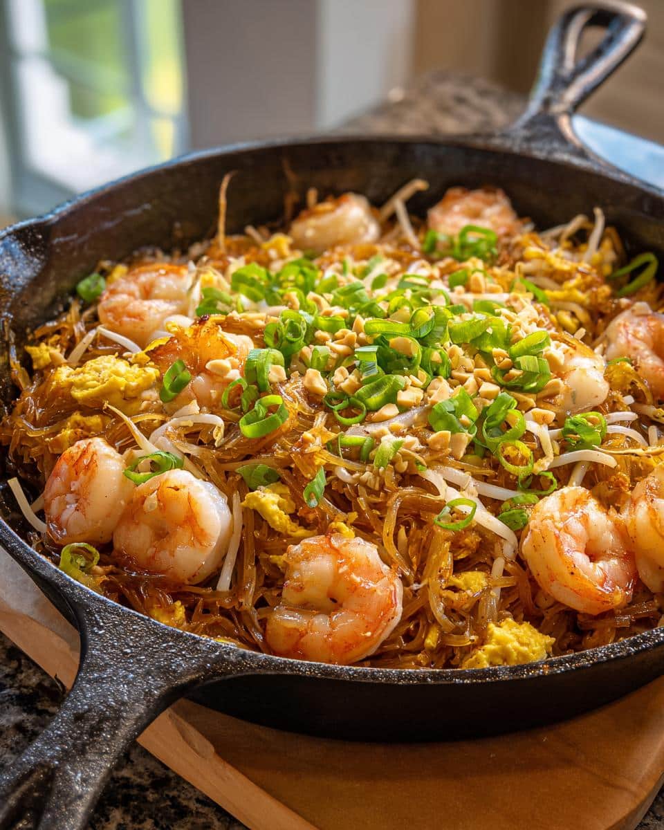 High protein shrimp pad thai casserole skillet - detail 1