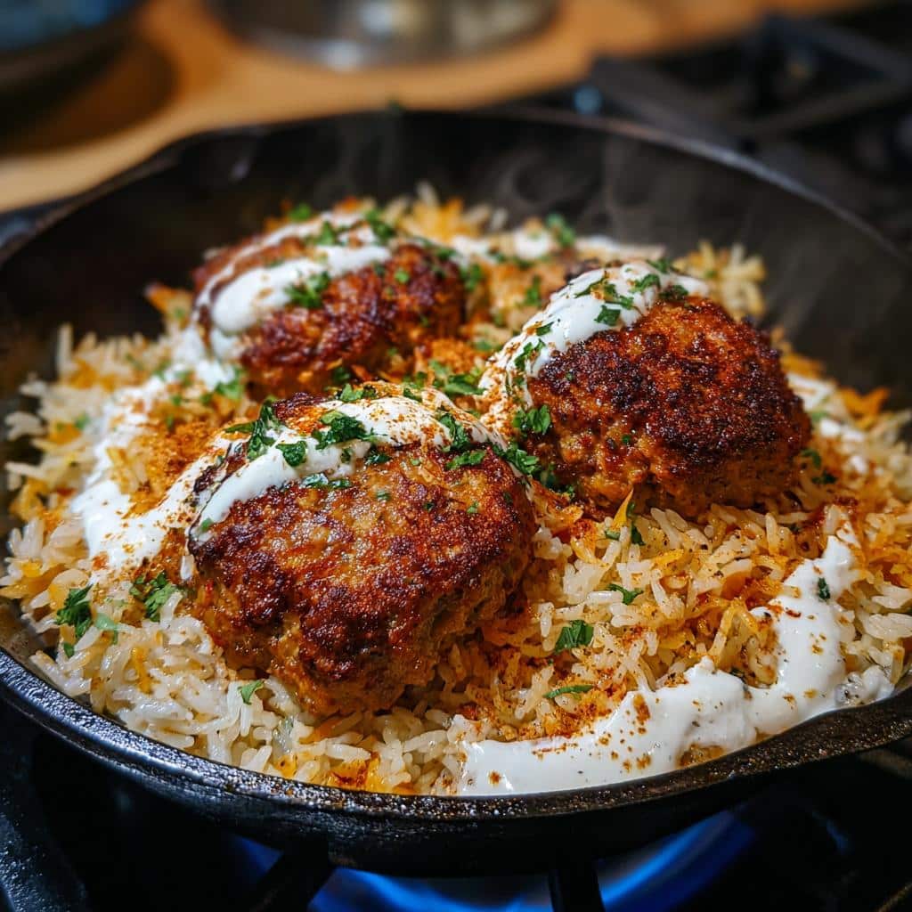 High protein turkey kofte yogurt rice skillet - detail 1