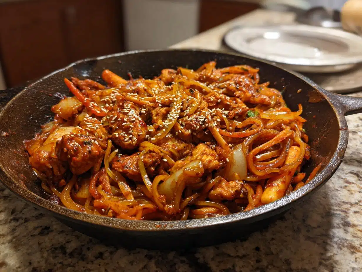 Spicy Korean Chicken Dakgalbi Noodle Skillet in 30 Minutes