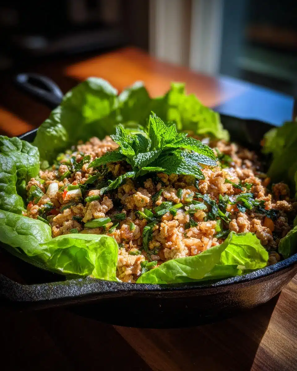 Thai pork larb crispy rice skillet bake in 30 minutes flat