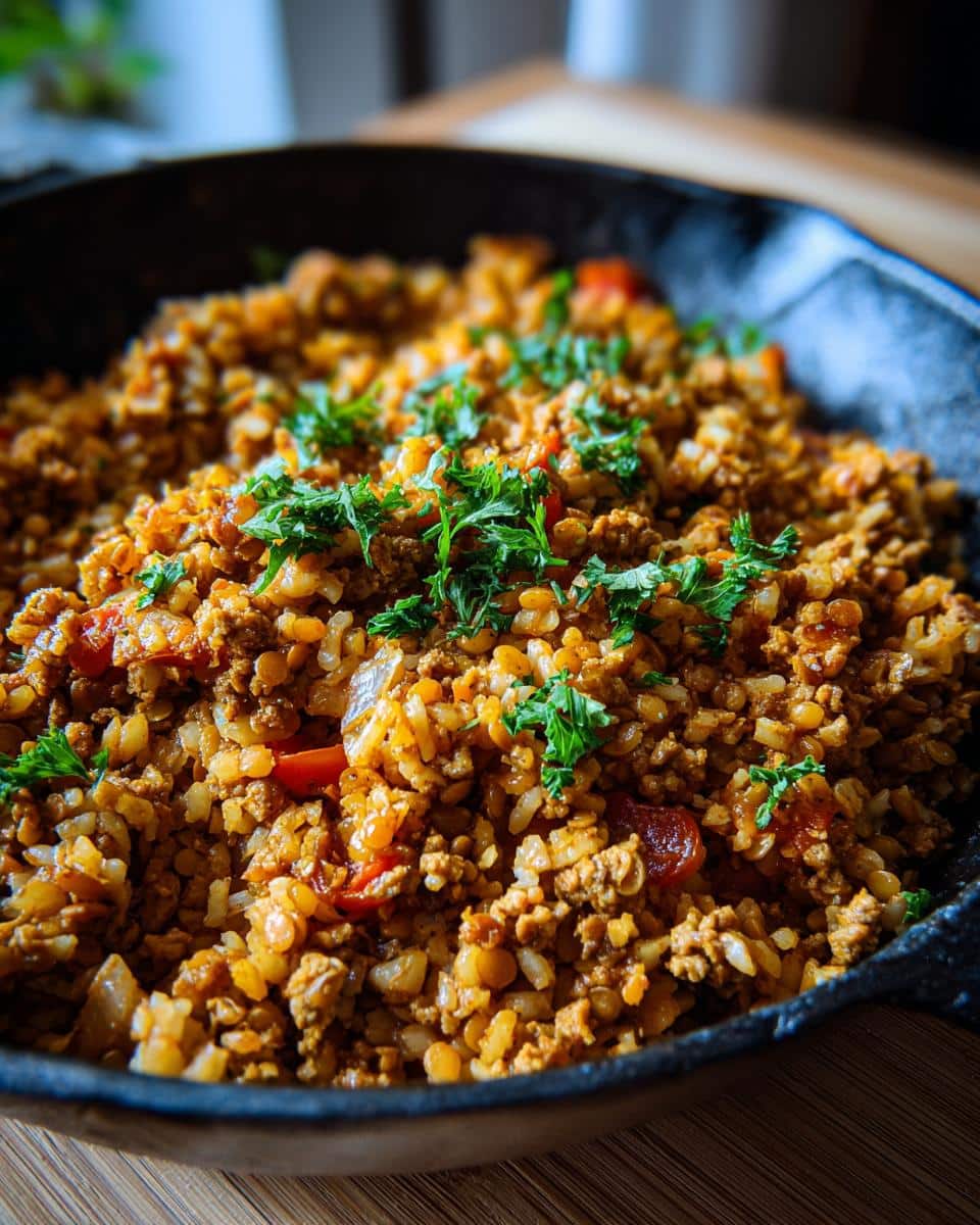 Turkish turkey mercimek lentil rice skillet - detail 1