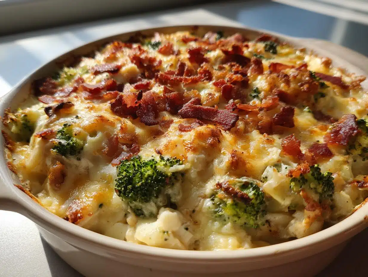 Irresistible 6g Net Carb Chicken Broccoli Bacon Casserole